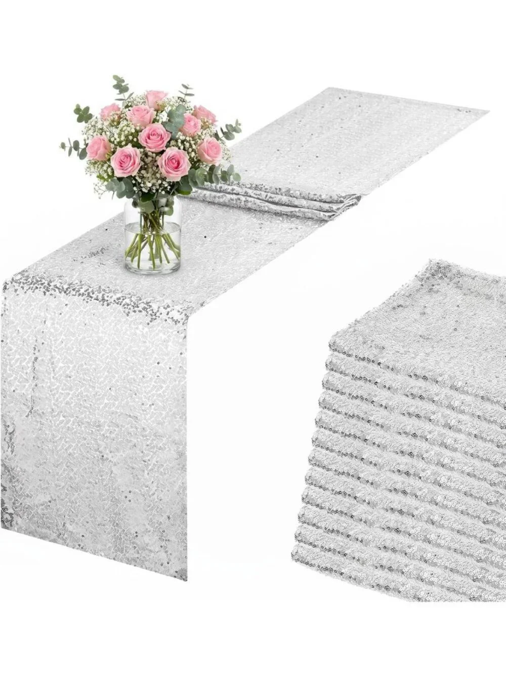 12 Pack Silver Sequin Table Runners 12